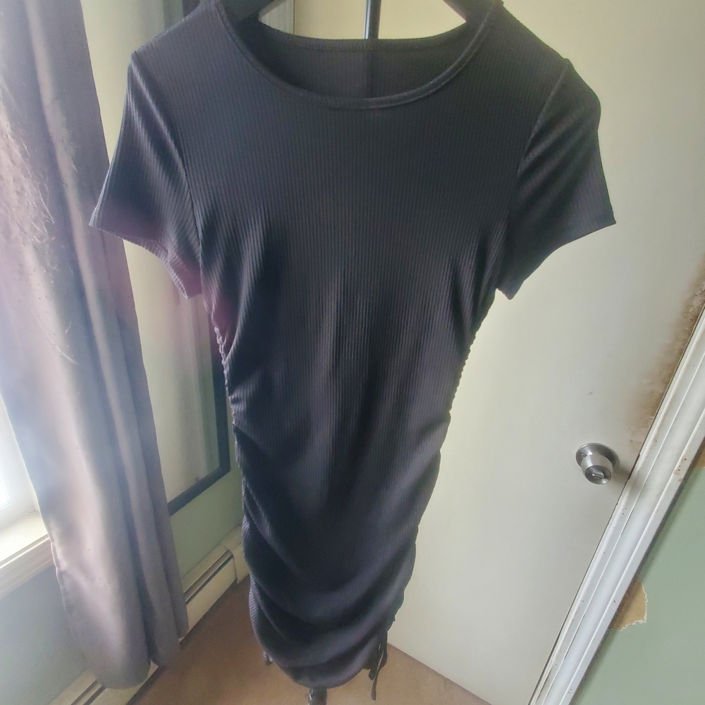 Black Ribbed Short Sleeve Bodycon Dress